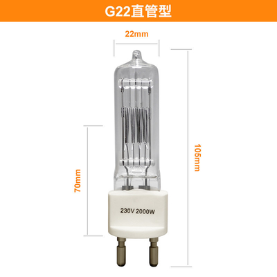 230v 2000 luci della lampada di alogeno di tungsteno del quarzo della lampadina G22 di watt QTH
